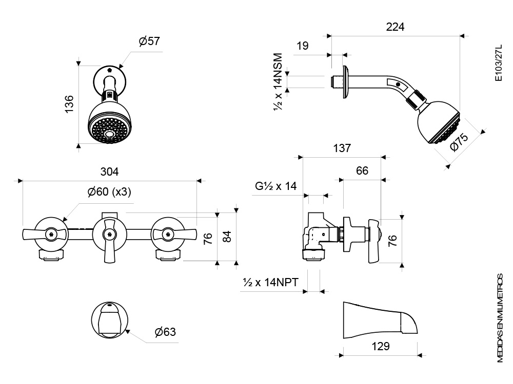 JUEGO DE DUCHA FIORI LEVER - PARA TINA - Image 5